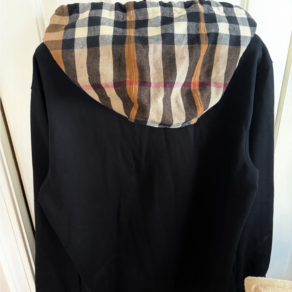 Burberry Black Hoodie with Tan Plaid Accents NWT